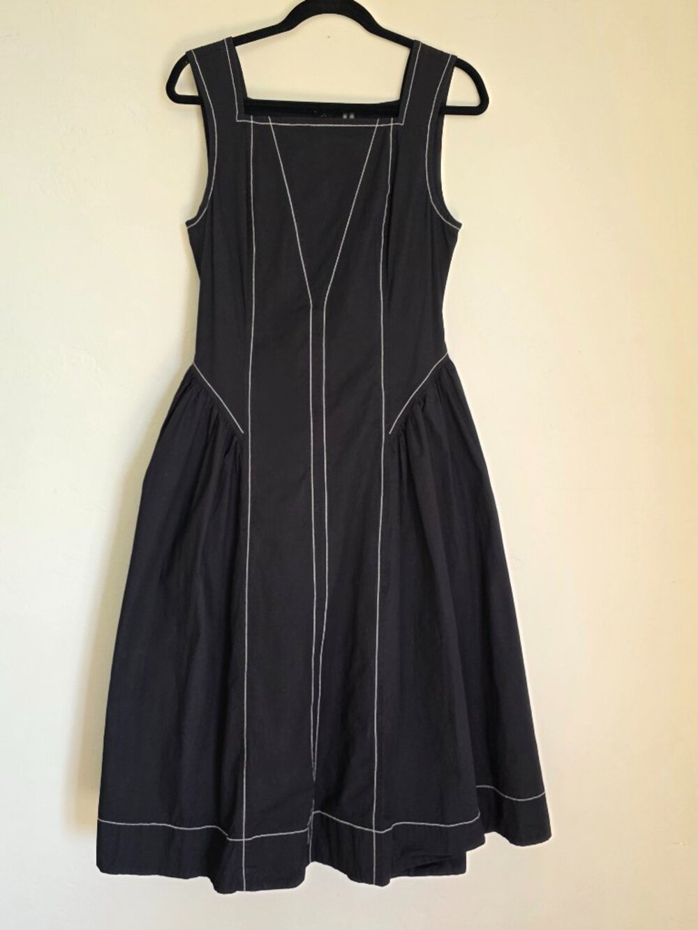By Anthropologie High-Neck Seamed Contrast Stitch Midi Dress | Size M